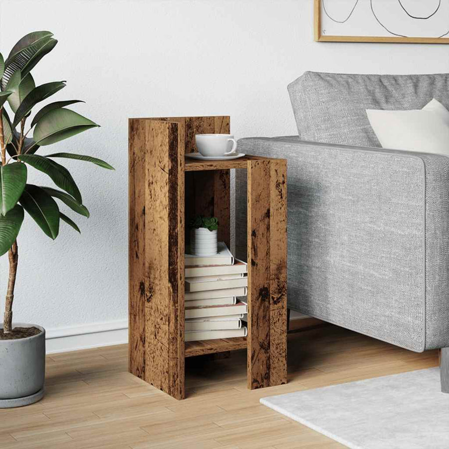 Bijzettafeltje met plank 25,5x27x60 cm oud houtkleurig