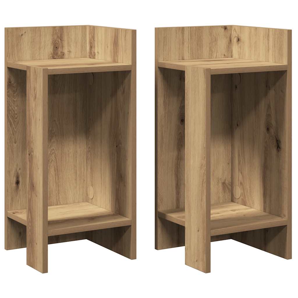 Bijzettafels 2 st met plank 25,5x27x60 cm artisanaal eikenkleur