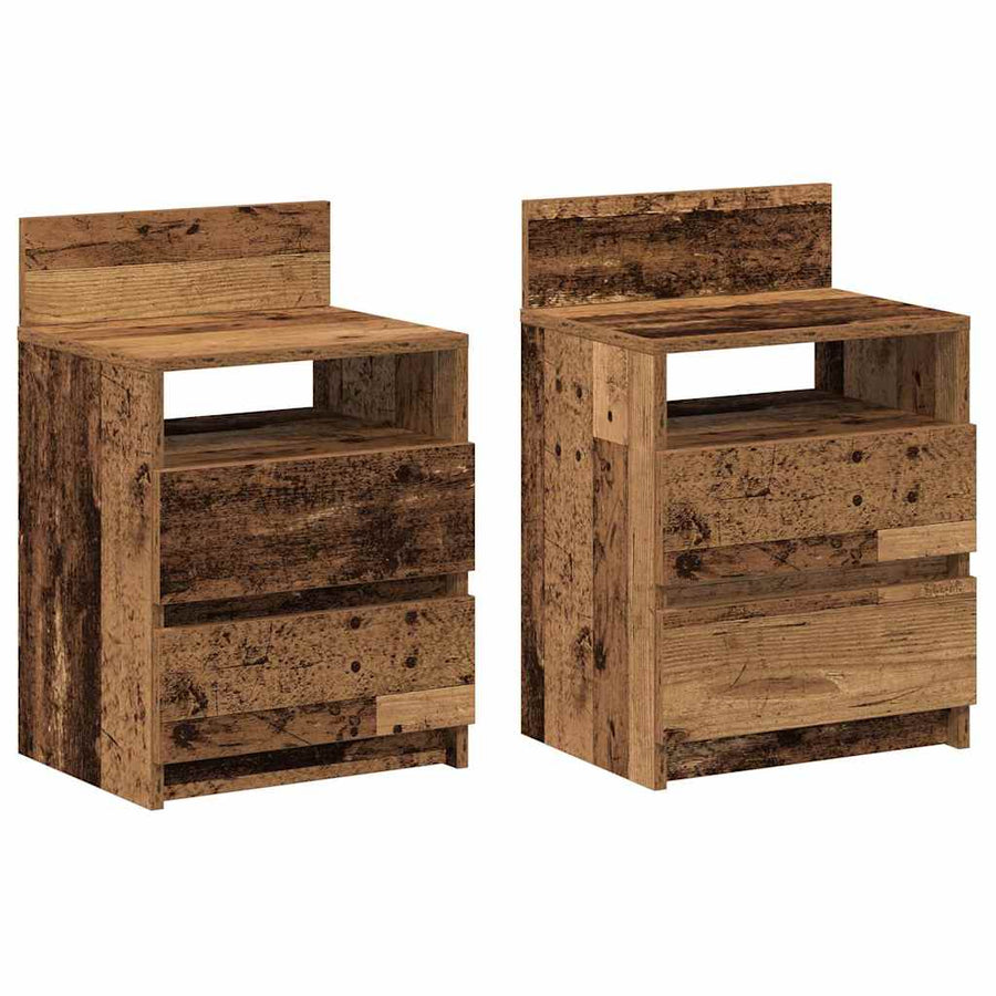Nachtkastjes 2 st met 2 lades 40x33x60 cm oud houtkleurig