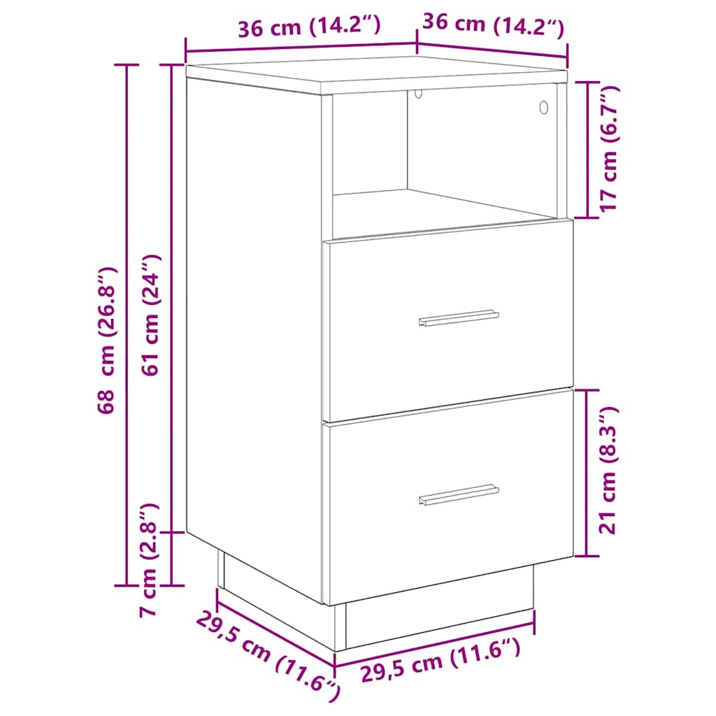 Nachtkastjes 2 st met 2 lades 36x36x68 cm sonoma eikenkleurig