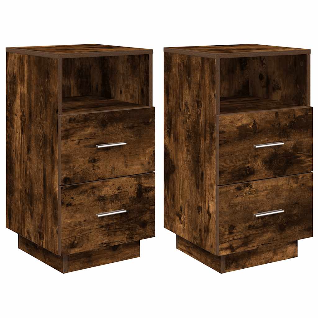 Nachtkastjes 2 st met 2 lades 36x36x68 cm gerookt eikenkleurig