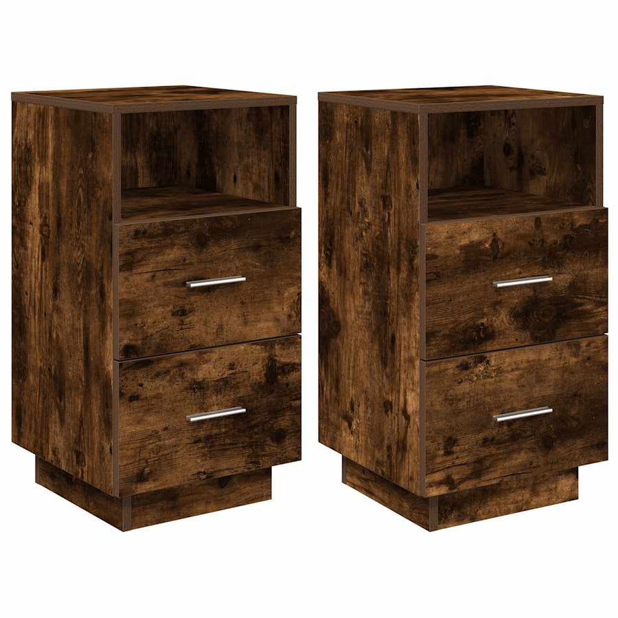 Nachtkastjes 2 st met 2 lades 36x36x68 cm gerookt eikenkleurig