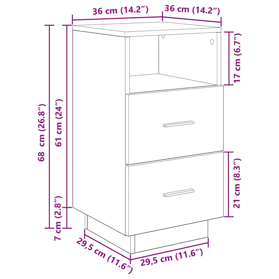 Nachtkastjes 2 st met 2 lades 36x36x68 cm gerookt eikenkleurig