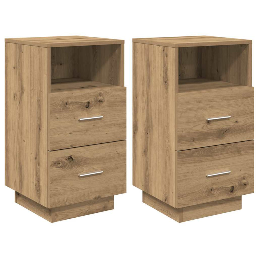 Nachtkastjes 2 st met 2 lades 36x36x68 cm artisanaal eiken