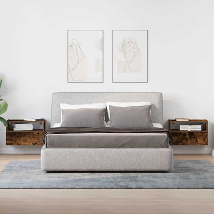 Nachtkastjes 2 st wandgemonteerd 45x26x28,5 cm gerookt eiken