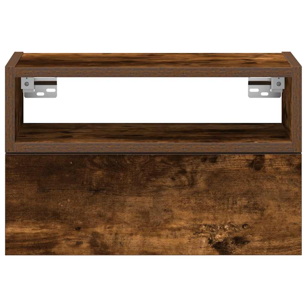 Nachtkastjes 2 st wandgemonteerd 45x26x28,5 cm gerookt eiken