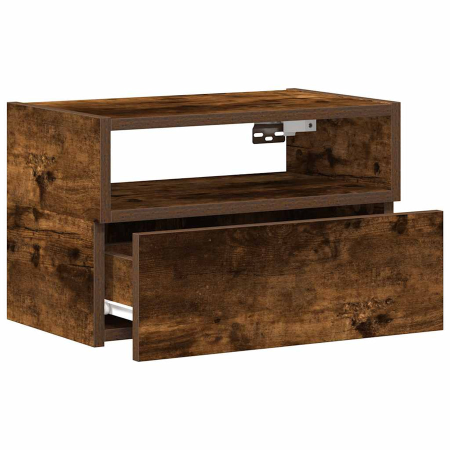 Nachtkastjes 2 st wandgemonteerd 45x26x28,5 cm gerookt eiken