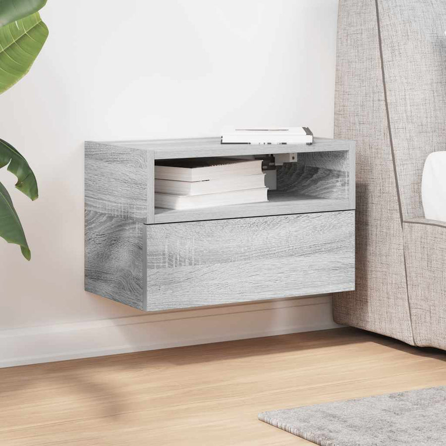 Nachtkastje wandgemonteerd 45x26x28,5cm grijs sonoma eikenkleur