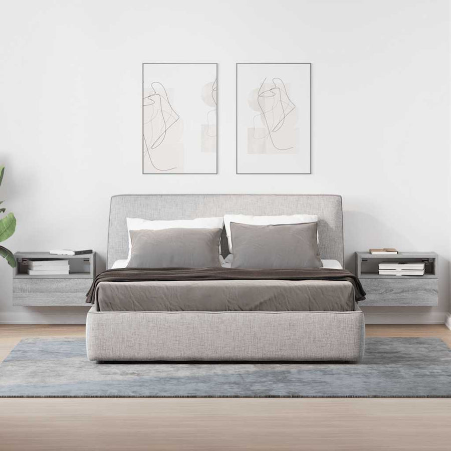 Nachtkastjes 2st wandgemonteerd 45x26x28,5cm grijs sonoma eiken