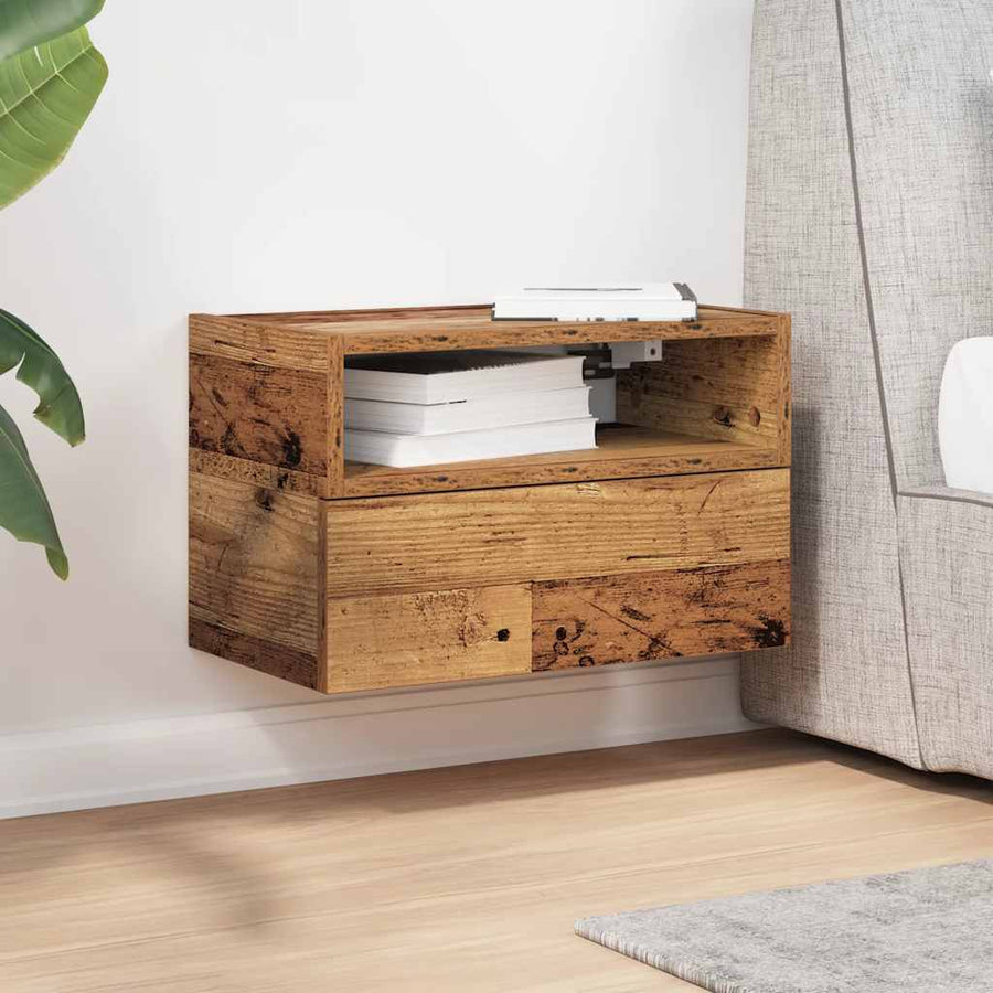 Nachtkastje wandgemonteerd 45x26x28,5 cm oud houtkleurig