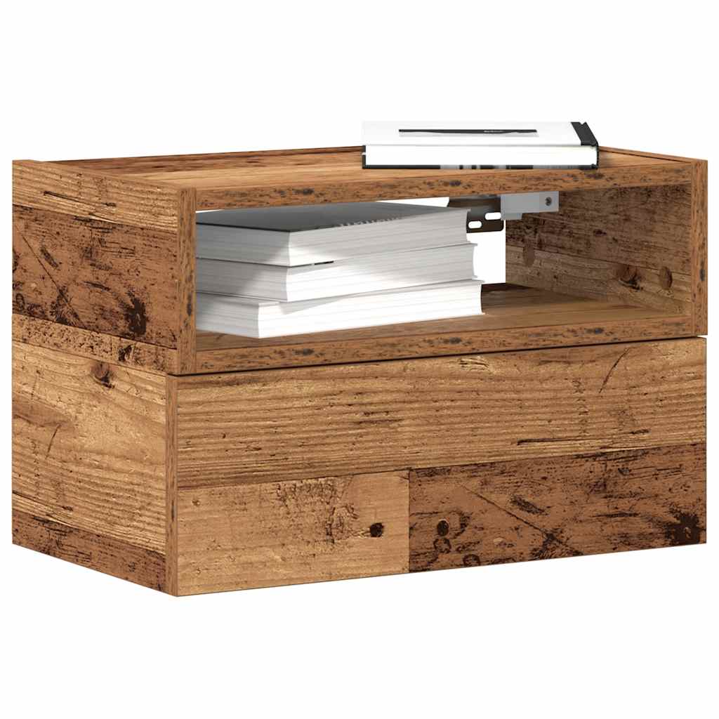 Nachtkastje wandgemonteerd 45x26x28,5 cm oud houtkleurig