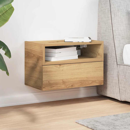 Nachtkastje wandgemonteerd 45x26x28,5 cm artisanaal eikenkleur