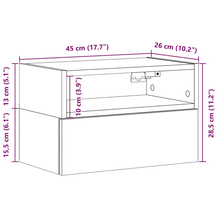 Nachtkastje wandgemonteerd 45x26x28,5 cm artisanaal eikenkleur