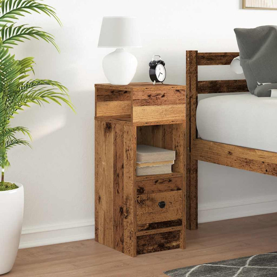 Nachtkastje met lade 25x31x66 cm oud houtkleurig