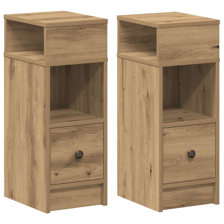 Nachtkastjes 2 st met lade 25x31x66 cm artisanaal eikenkleurig