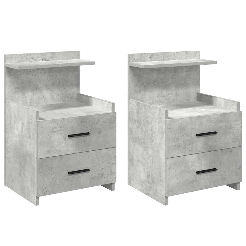 Nachtkastjes 2 st met 2 lades betongrijs 40x36,5x62 cm