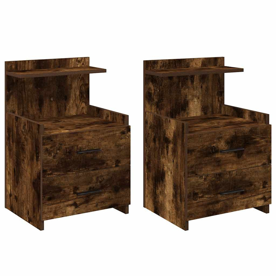 Nachtkastjes 2 st met 2 lades gerookt eikenkleurig 40x36,5x62 cm