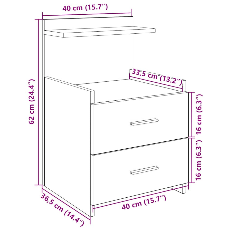 Nachtkastjes 2 st met 2 lades gerookt eikenkleurig 40x36,5x62 cm