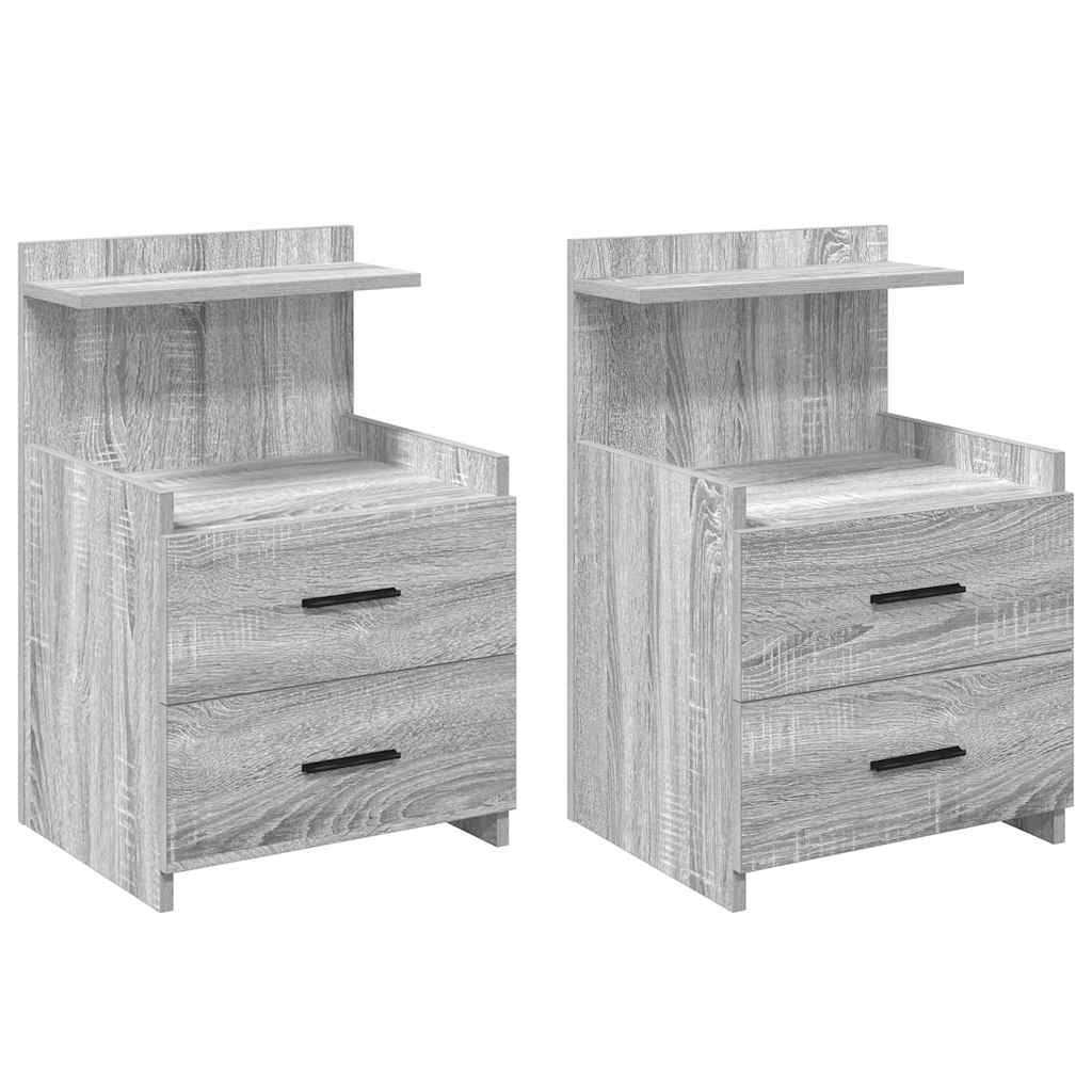 Nachtkastjes 2 st met 2 lades grijs sonoma eiken 40x36,5x62 cm