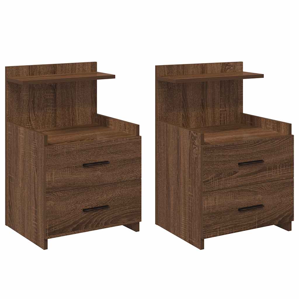 Nachtkastjes 2 st met 2 lades bruin eikenkleurig 40x36,5x62 cm