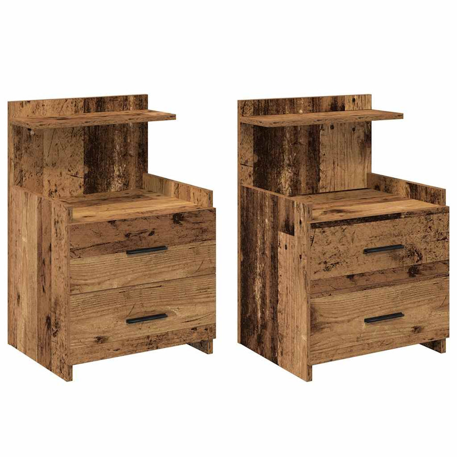Nachtkastjes 2 st met 2 lades oud houtkleurig 40x36,5x62 cm