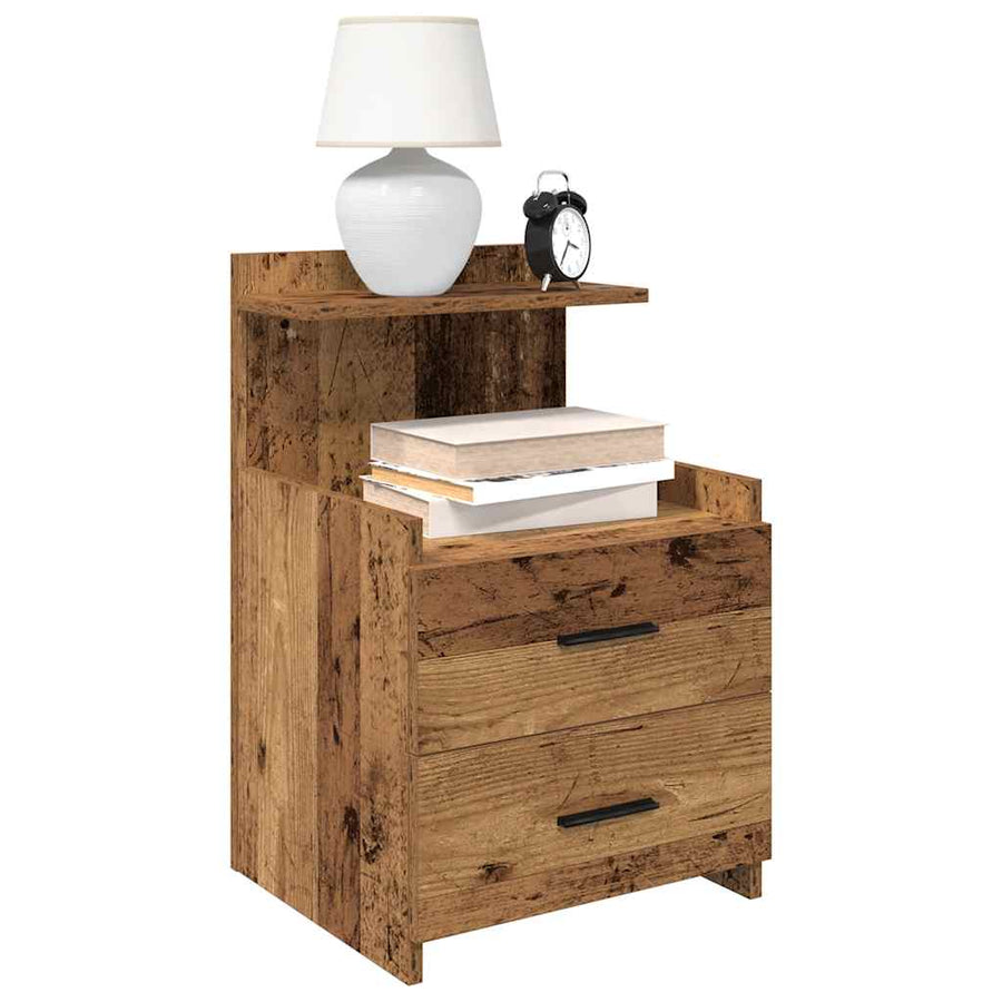 Nachtkastjes 2 st met 2 lades oud houtkleurig 40x36,5x62 cm