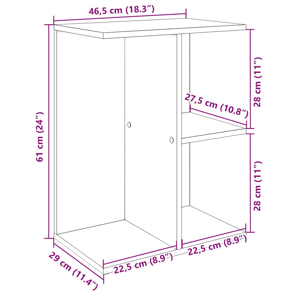 Nachtkastje 46,5x29x61 cm bewerkt hout zwart eikenkleurig