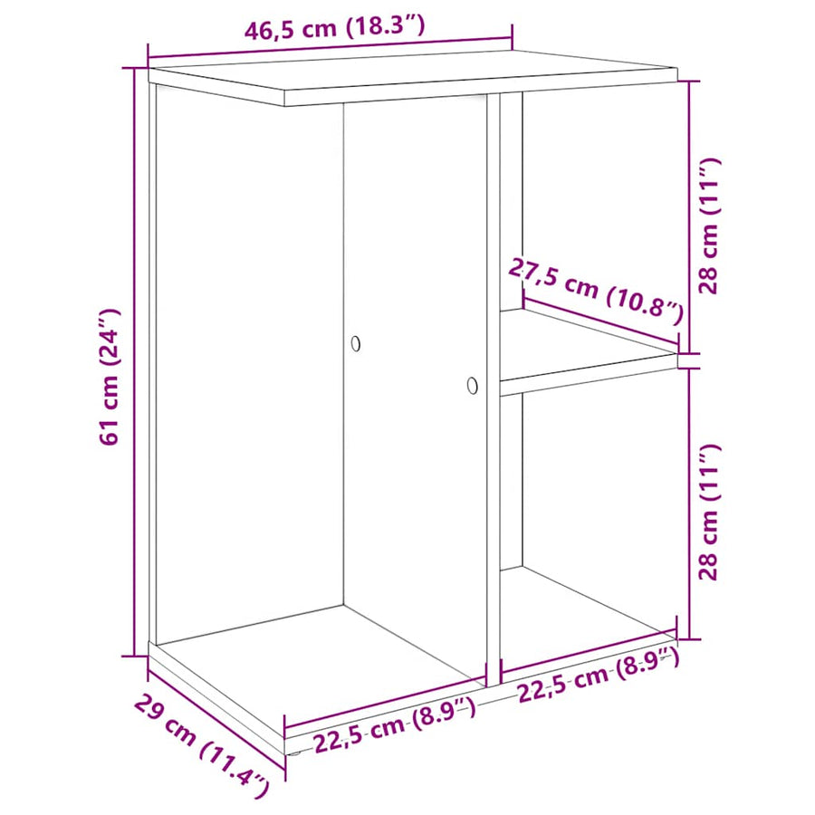 Nachtkastje 46,5x29x61 cm bewerkt hout zwart eikenkleurig