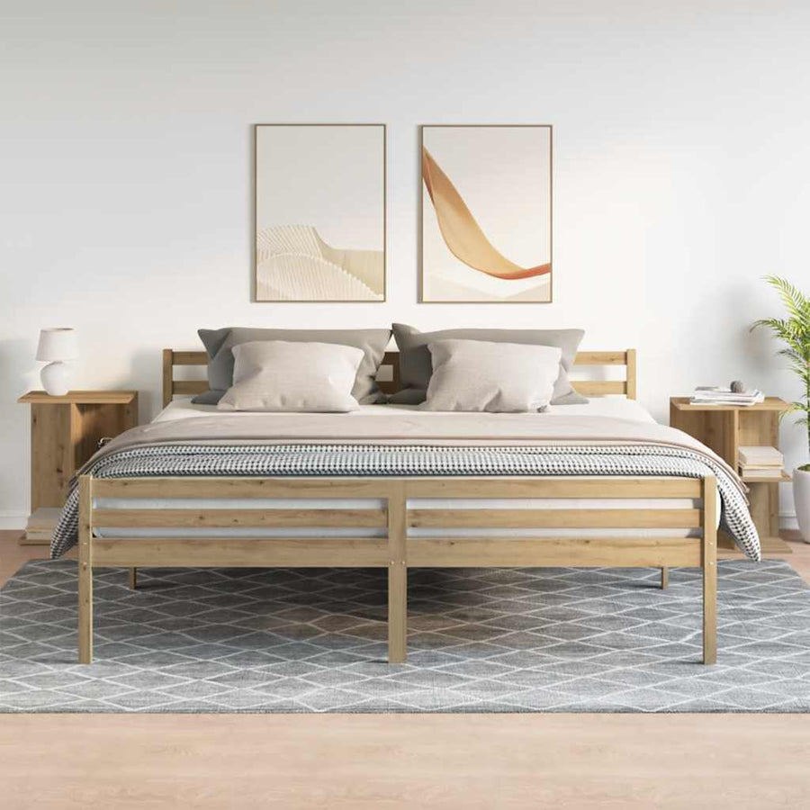 Nachtkastjes 2 st 46,5x29x61 cm bewerkt hout artisanaal eiken