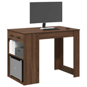 Desk with drawer and shelf 102x62x77.5cm treated wood brown oak