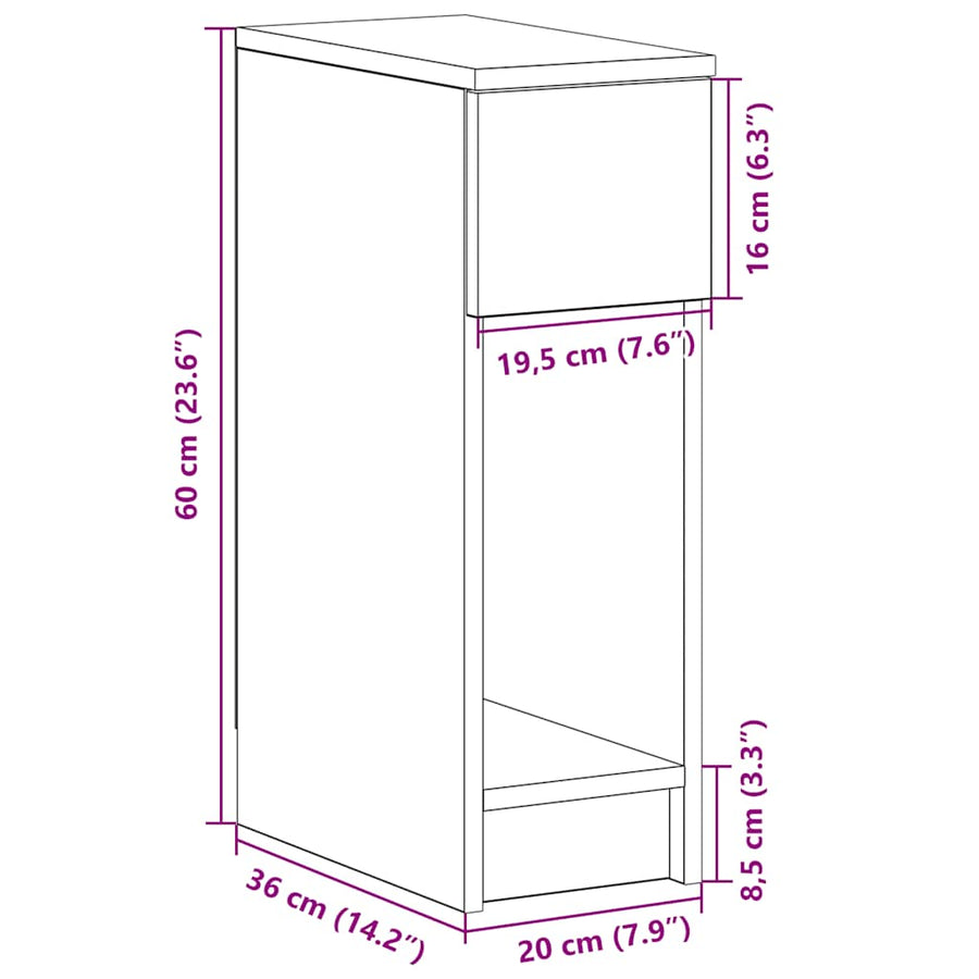 Nachtkastjes 2 st met lade 20x36x60 cm wit