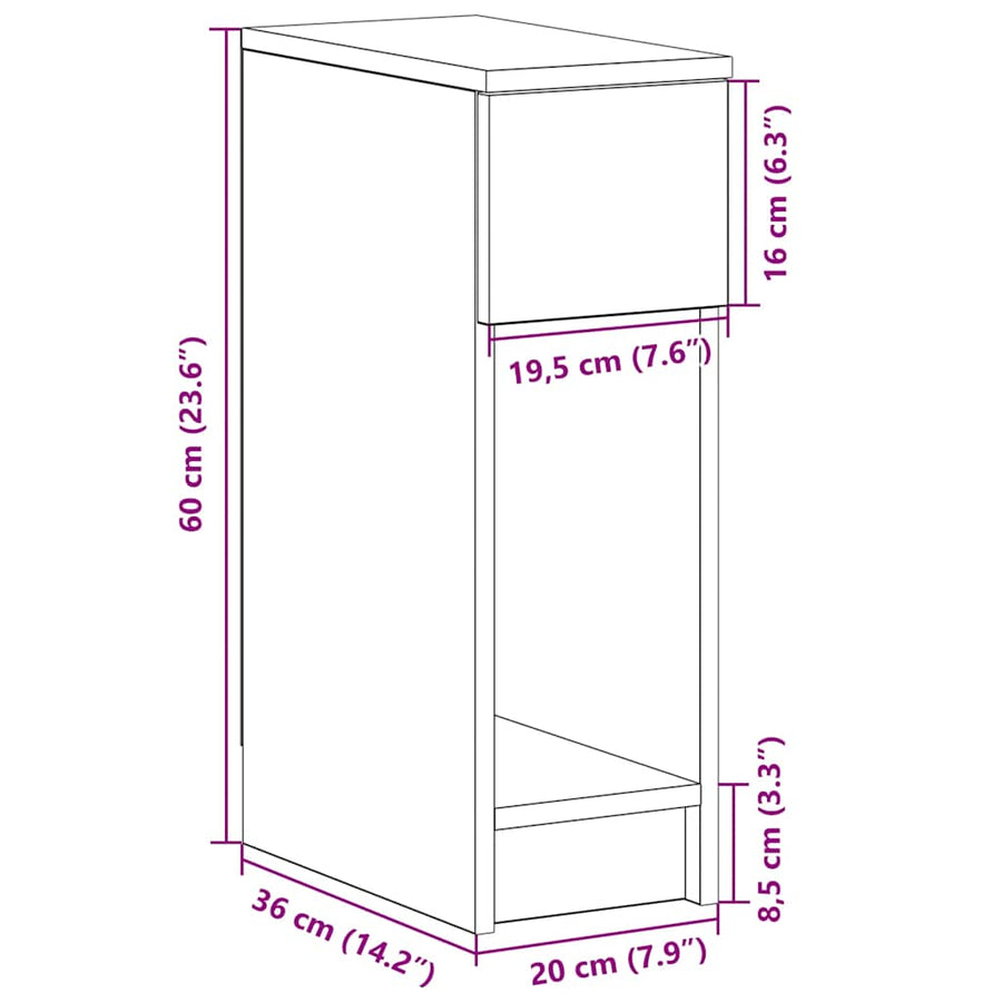 Nachtkastjes 2 st met lade 20x36x60 cm oud houtkleurig