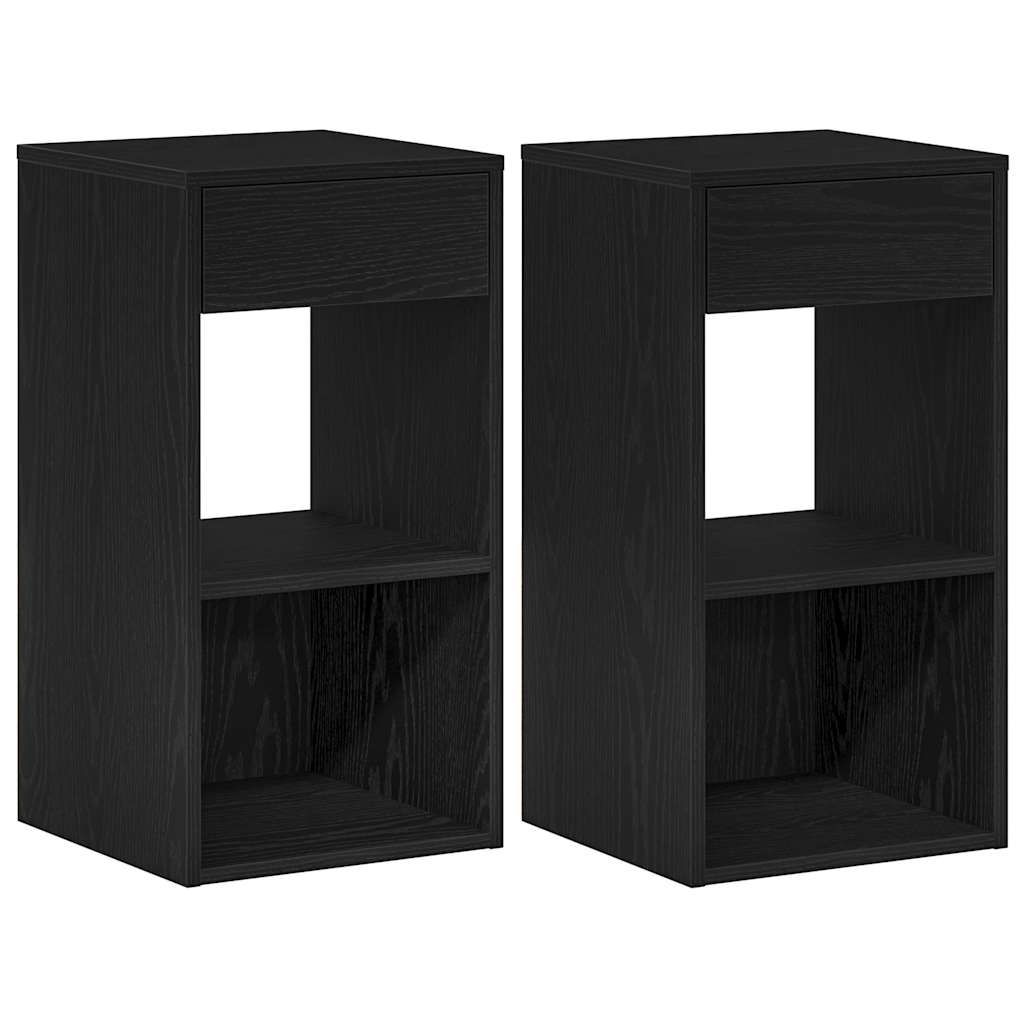 Nachtkastjes 2 st met lade 35x34x66,5 cm zwart eikenkleurig