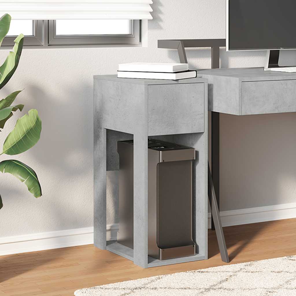 Computertorenstandaard met lade 30x44x74 cm betongrijs