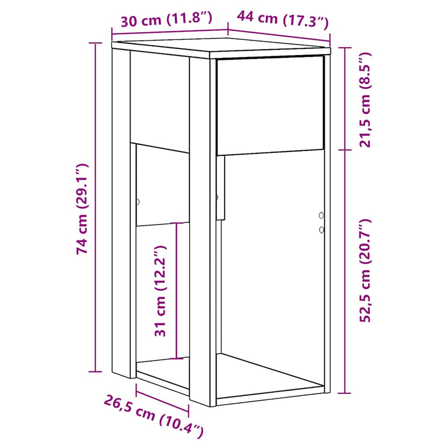 Computertorenstandaard met lade 30x44x74 cm betongrijs