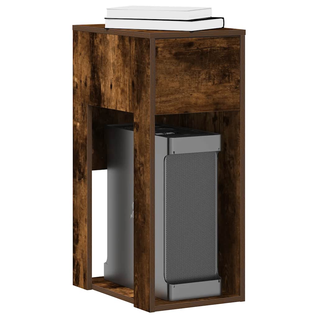 Computertorenstandaard met lade 30x44x74 cm gerookt eikenkleur