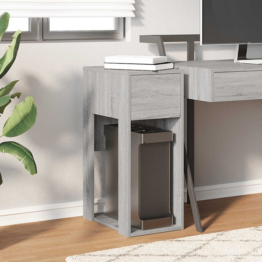 Computertorenstandaard met lade 30x44x74 cm grijs sonoma eiken