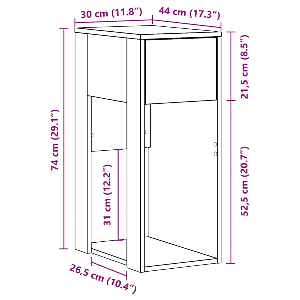 Computertorenstandaard met lade 30x44x74 cm grijs sonoma eiken