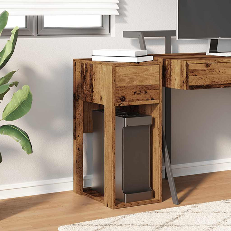 Computertorenstandaard met lade 30x44x74 cm oud houtkleurig