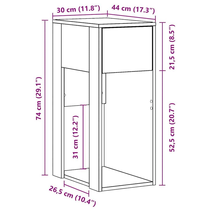 Computertorenstandaard met lade 30x44x74 cm oud houtkleurig