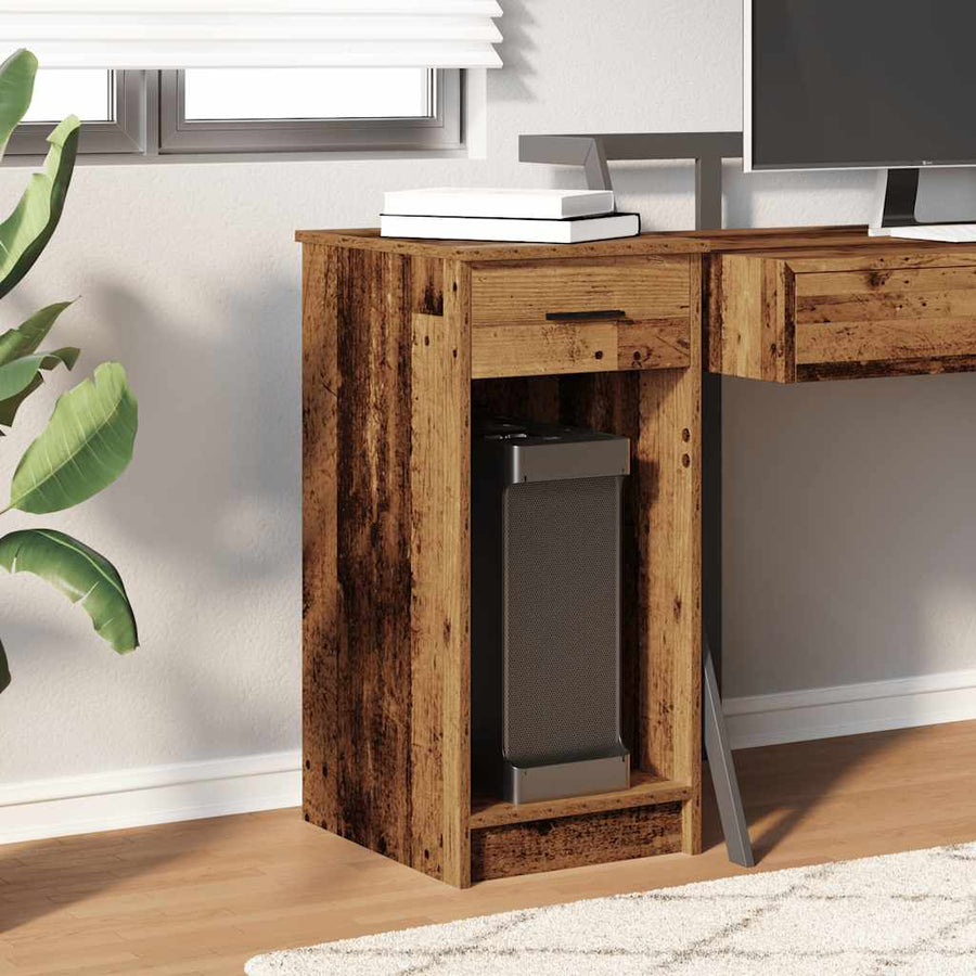 Computertorenstandaard met lade 35x45x77 cm oud houtkleurig