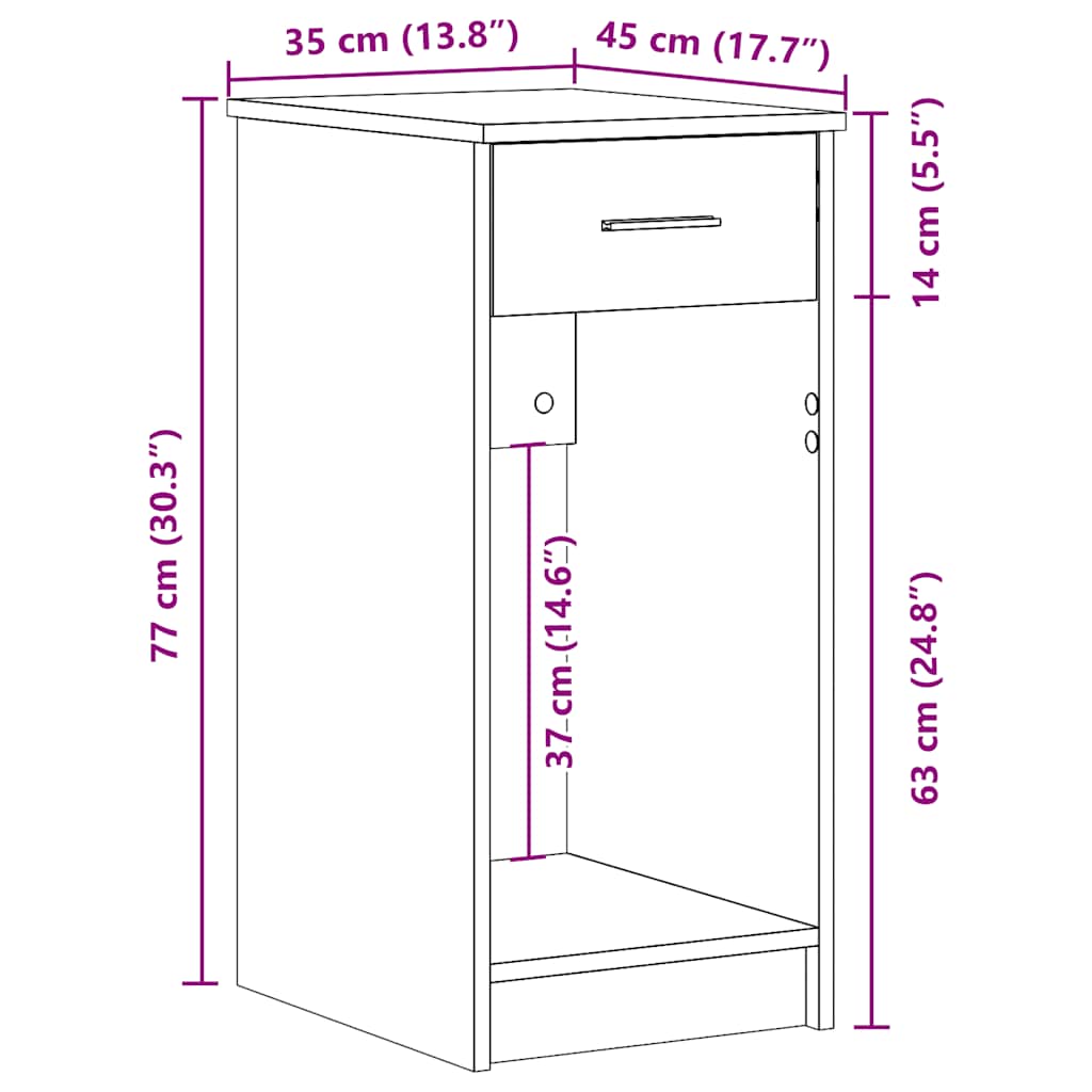 Computertorenstandaard met lade 35x45x77 cm oud houtkleurig