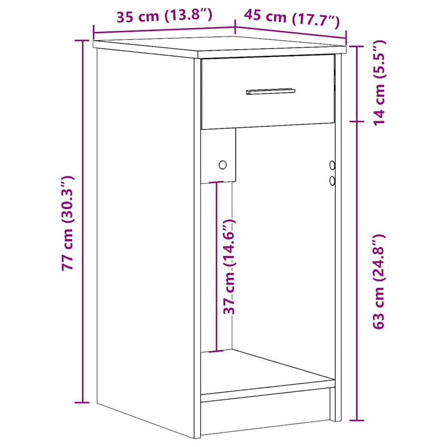 Computertorenstandaard met lade 35x45x77 cm oud houtkleurig