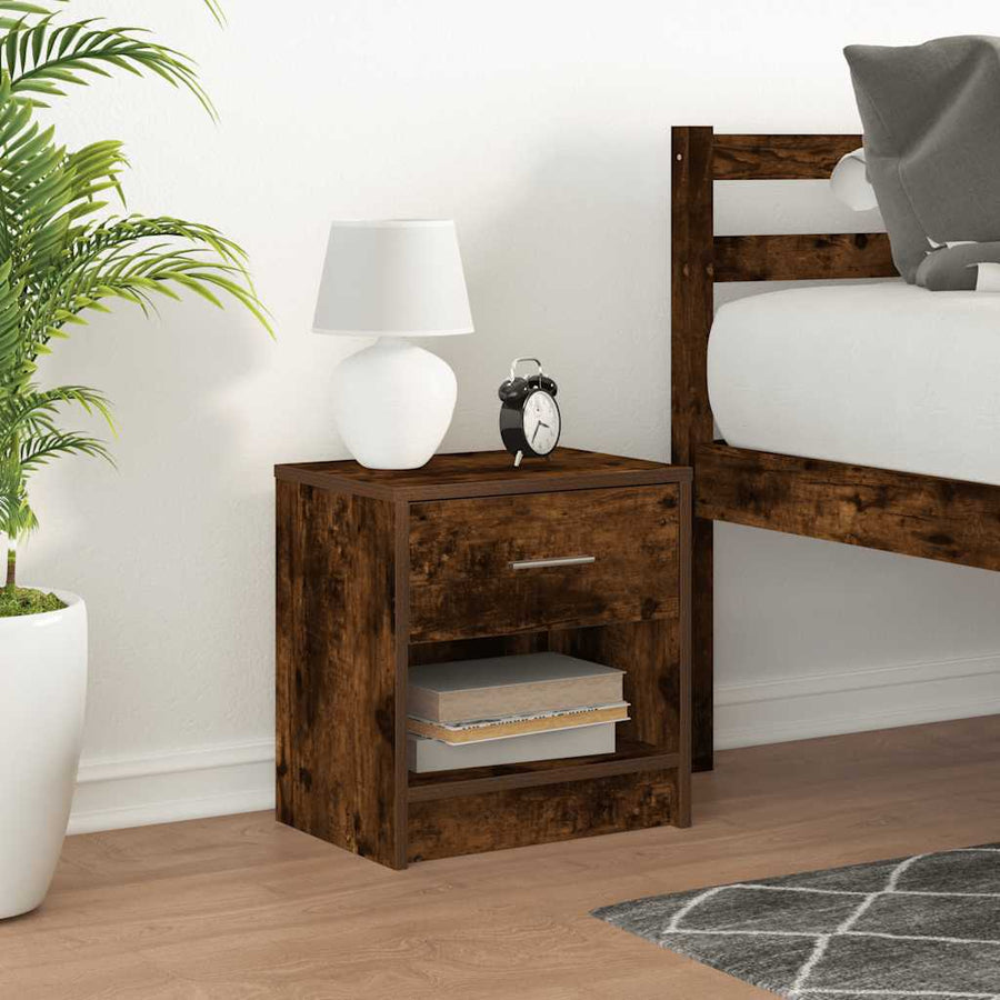 Nachtkastje met lade 39x28x41 cm gerookt eikenkleurig