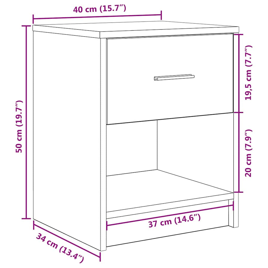 Nachtkastjes 2 st met lade 40x34x50 cm gerookt eikenkleurig