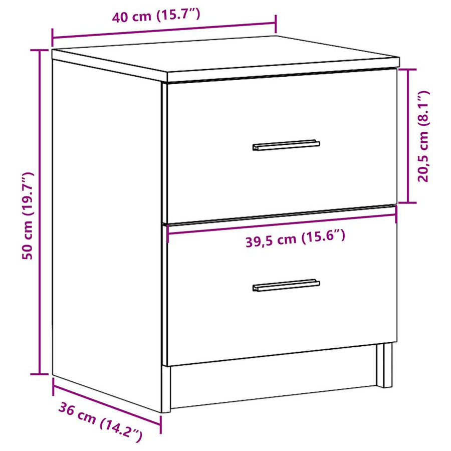 Nachtkastjes 2 st met 2 lades 40x36x50 cm sonoma eikenkleurig