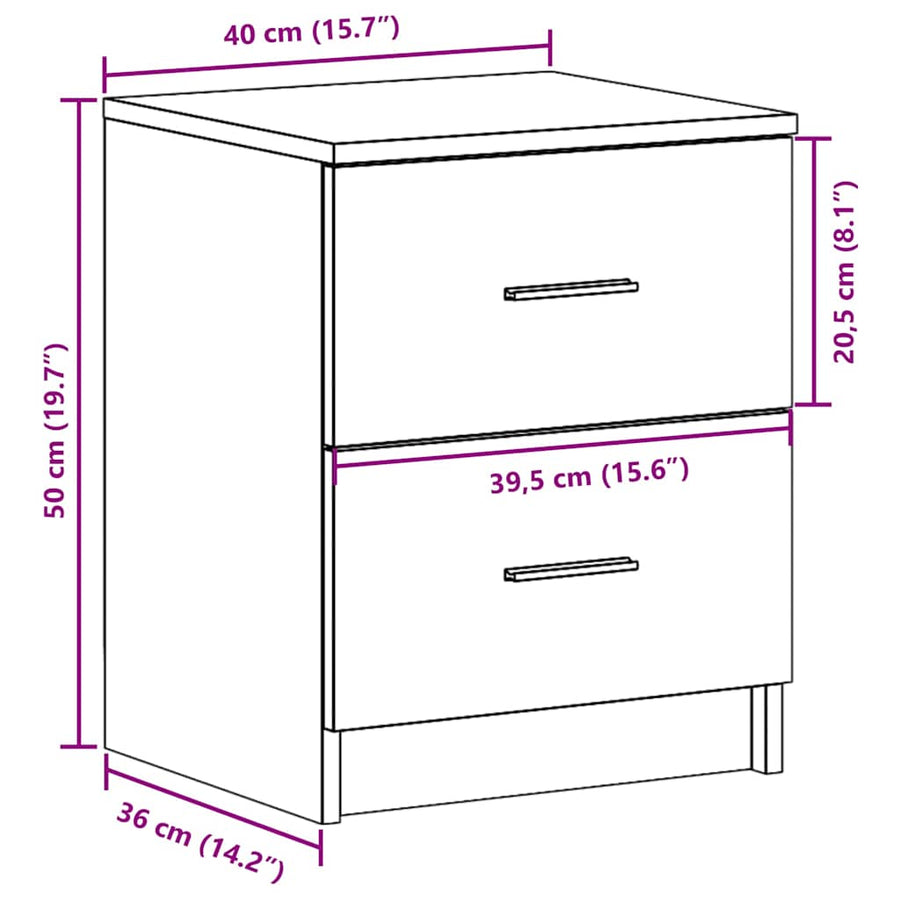 Nachtkastjes 2 st met 2 lades 40x36x50 cm betongrijs