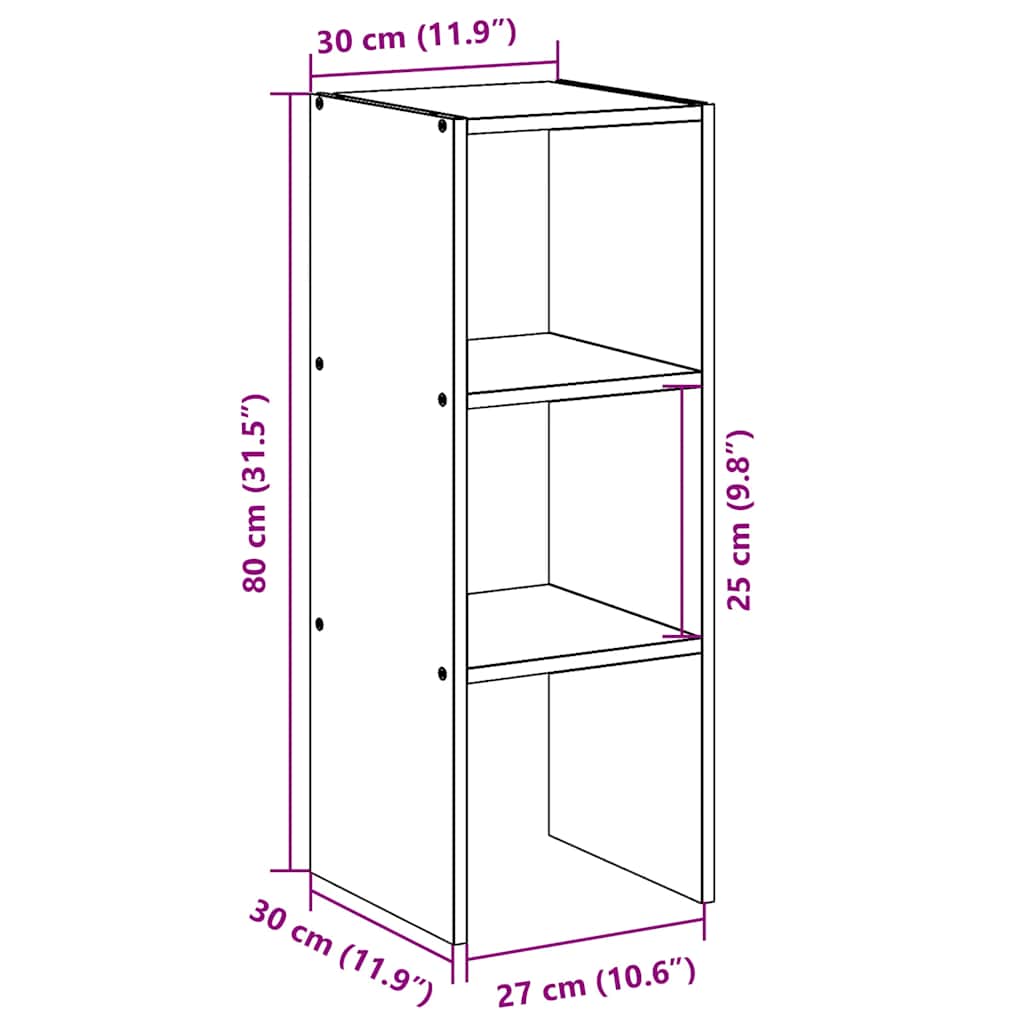 Boekenkast stapelbaar 30x30x80 cm bewerkt hout sonoma eiken
