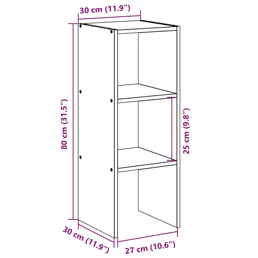 Boekenkast stapelbaar 30x30x80 cm bewerkt hout sonoma eiken