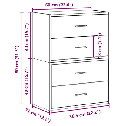 Kasten met 2 lades 2 st 60x31x40 cm bewerkt hout betongrijs